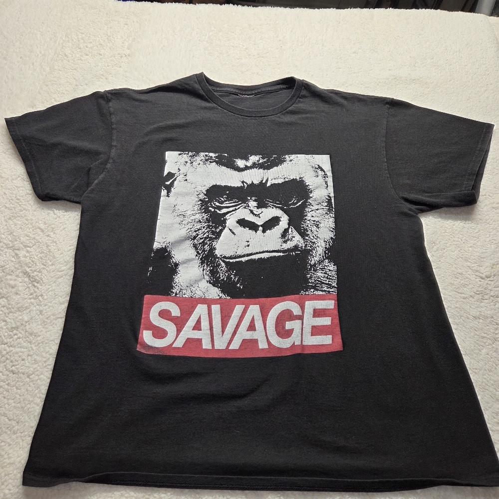 Mens Black T SHIRT. SAVAGE. SORRY no Tsg But By Measures A Large